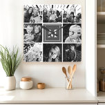 Horloge Carrée Gris Monogramme Famille Photo Collage<br><div class="desc">Collage Photo Famille Monogram. Décor maison agréable pour toute chambre. Personnalisez ce design personnalisé avec votre propre monogramme initial ou texte.</div>