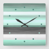 Horloge Carrée Gris Pastel Mint Vert Aquarelle Noire Gris (Recto)