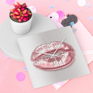 Horloge Carrée Gris Silver Kiss Lips Rose Gold Maquillage Artiste
