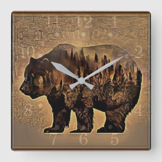 Horloge Carrée Grizzly Bear (Recto)