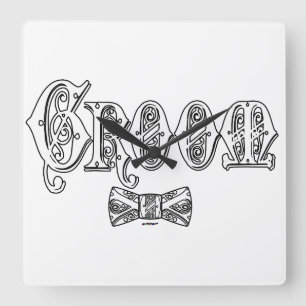 Horloge Carrée Groom with Bow Tie White and Black Type