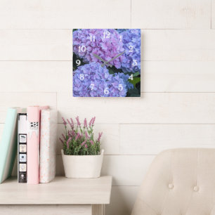 Horloge Carrée Gros Beau Bourgeon d'Hydrangea Floral