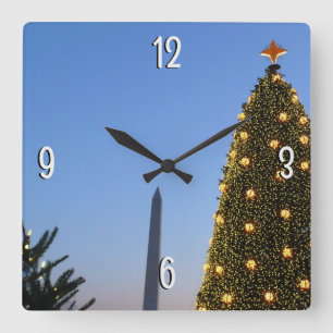 Horloge Carrée Gros et petits arbres de Noël II Vacances à DC