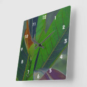 Horloge Carrée Gros plan des Feuilles verts (Angle)