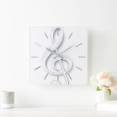 Horloge Carrée grosse clef de musique blanche (Maison)