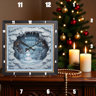 Horloge Carrée Grotte de glace du bonhomme de neige