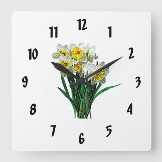 Horloge Carrée Groupe de jonquilles blanches (Recto)