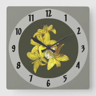 Horloge Carrée Groupe de Lys jaunes