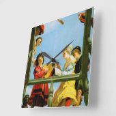 Horloge Carrée Groupe musical sur Balcon Art Art Néerlandais Pein (Angle)