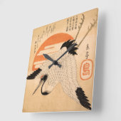 Horloge Carrée Grue blanche volant sur le disque du Soleil (Angle)