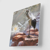 Horloge Carrée Grue japonaise “Longévité” (Angle)