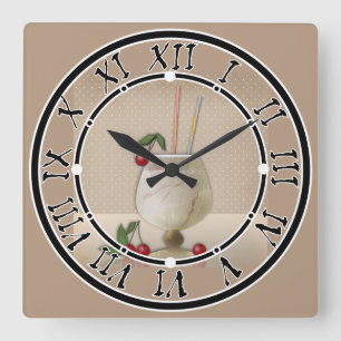 Horloge Carrée grunge beige rétro cocktail vintage verre cerise p