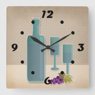 Horloge Carrée Grunge beige rétro Verres à vin vintage pôle à rai