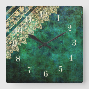 Horloge Carrée Grunge oldish vintage dentelle rétro conception or
