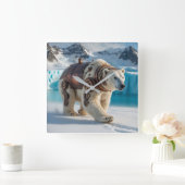 Horloge Carrée Guerrier de l'ours polaire Steampunk (Maison)