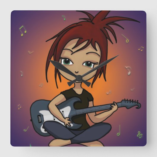 Horloge Carrée Guitar Chick (Recto)