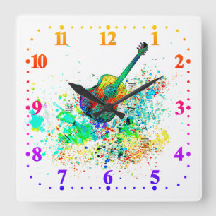 Horloge Carrée Guitar et chords splatter