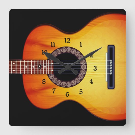 Horloge Carrée Guitare acoustique noire (Recto)