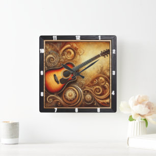 Horloge Carrée Guitare acoustique perruques artistiques et design