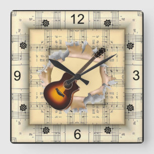 Horloge Carrée Guitare ~ Bref through Strange Sheet Music ~ 