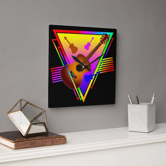 Horloge Carrée Guitare Colorée Rétro (Bureau)