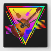 Horloge Carrée Guitare Colorée Rétro (Recto)
