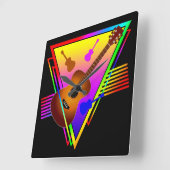 Horloge Carrée Guitare Colorée Rétro (Angle)