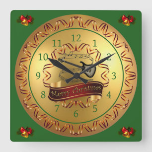 Horloge Carrée Guitare électrique 02-Scroll-Joyeux Noël -