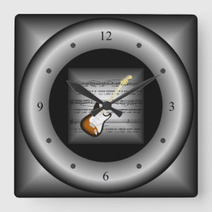 Horloge Carrée Guitare électrique ~ 3D Sheet Music ~ Coussin Sil