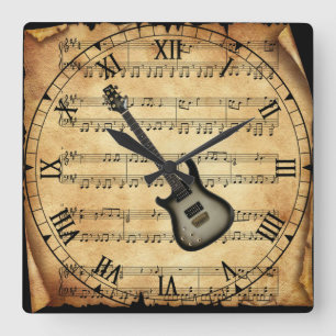 Horloge Carrée Guitare électrique ~ Arrière - plan de musique Vin