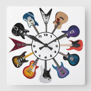Horloge Carrée Guitare Électrique Cercle Blanc