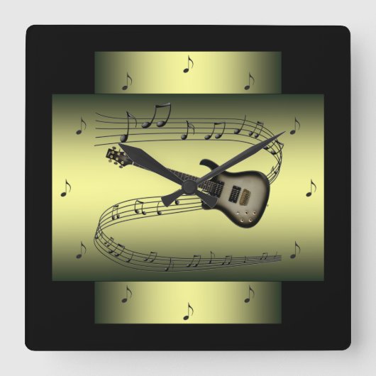Horloge Carrée Guitare électrique ~ Éclair de musique ~ Notes ~ * (Recto)