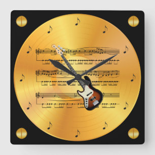 Horloge Carrée Guitare électrique ~ Sheet Music ~ Gold Record ~