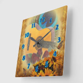 Horloge Carrée Guitare florale (Angle)