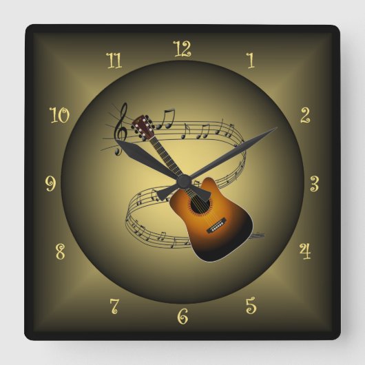 Horloge Carrée Guitare ~Globe Musical ~Instrument Musical ~Scale (Recto)