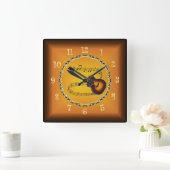 Horloge Carrée Guitare Sur Scroll Musical & Russet Orange ~ (Maison)
