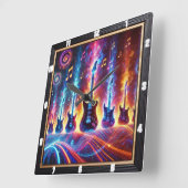 Horloge Carrée Guitares électriques entourées de notes musicales (Angle)