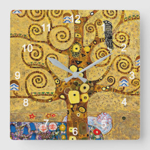 Horloge Carrée Gustav Klimt, "Arbre de vie"