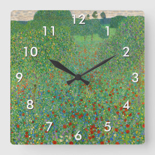 Horloge Carrée Gustav Klimt - Champ de coquelicots