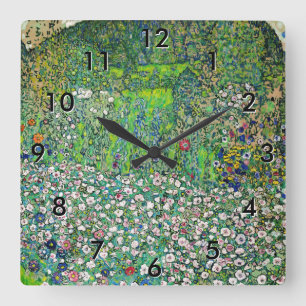 Horloge Carrée Gustav Klimt - Paysage horticole et sommet de coll