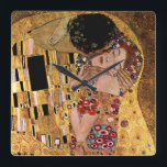 Horloge Carrée Gustav Klimt : The Kiss<br><div class="desc">A beautiful classic wall clock featuring a romantic couple sharing a kiss,  painted by the Austrian symbolise painter Gustav Klimt.</div>