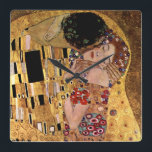 Horloge Carrée Gustav Klimt : The Kiss<br><div class="desc">A beautiful classic wall clock featuring a romantic couple sharing a kiss,  painted by the Austrian symbolise painter Gustav Klimt.</div>