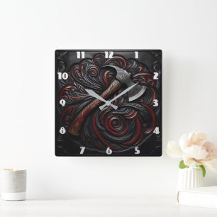 Horloge Carrée Hache de pompier décorative