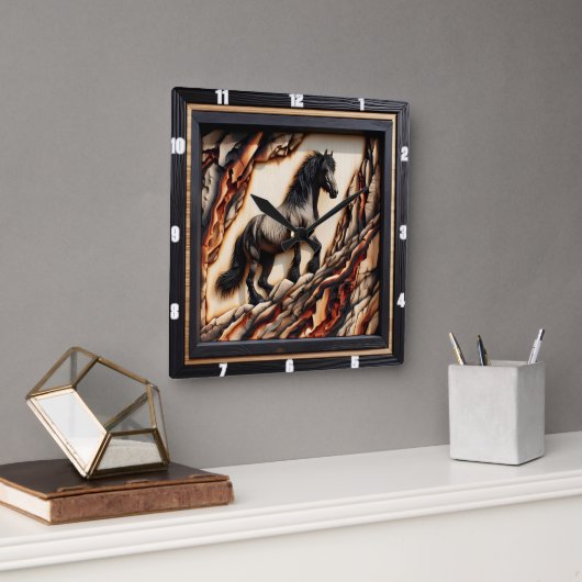 Horloge Carrée Haflinger Horse : Bois Art Style teinte (Bureau)