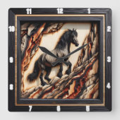 Horloge Carrée Haflinger Horse : Bois Art Style teinte (Recto)