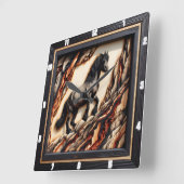 Horloge Carrée Haflinger Horse : Bois Art Style teinte (Angle)
