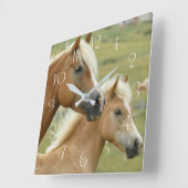 Horloge Carrée Haflinger horse et foal (Angle)