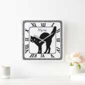 Horloge Carrée Halloween Chat noir Silhouette Maison ou Bureau Dé (Maison)