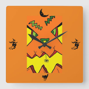 Horloge Carrée Halloween Jack O-Lantern et Spider Clock