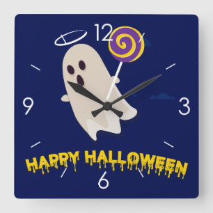 Horloge Carrée Halloween Lune Hantée Maison Carré Cloc